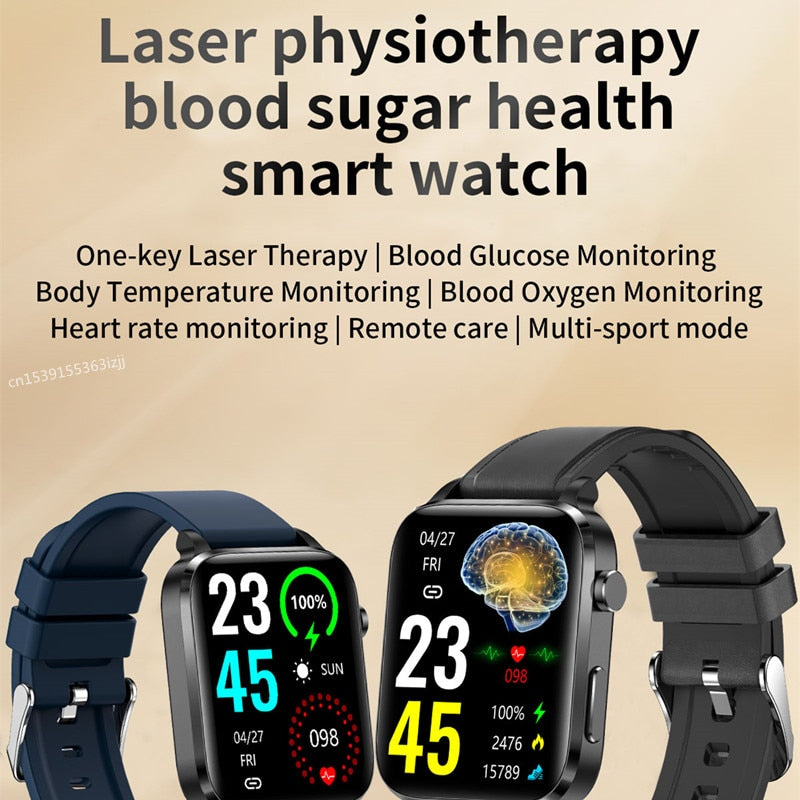 F100 Thermometer Smart Watch Blood Glucose Men Sangao Laser Treat Health Heart Rate Blood Pressure Sport Monitoring Smartwatch