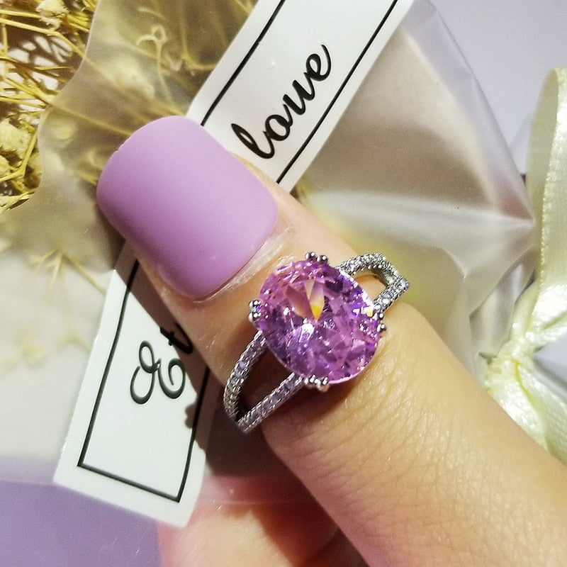 2023 New Arrivals Luxury Oval Pink Silver Color Rings For Women Wedding Engagement Finger Jewelry Unique Personalized Gift R4588