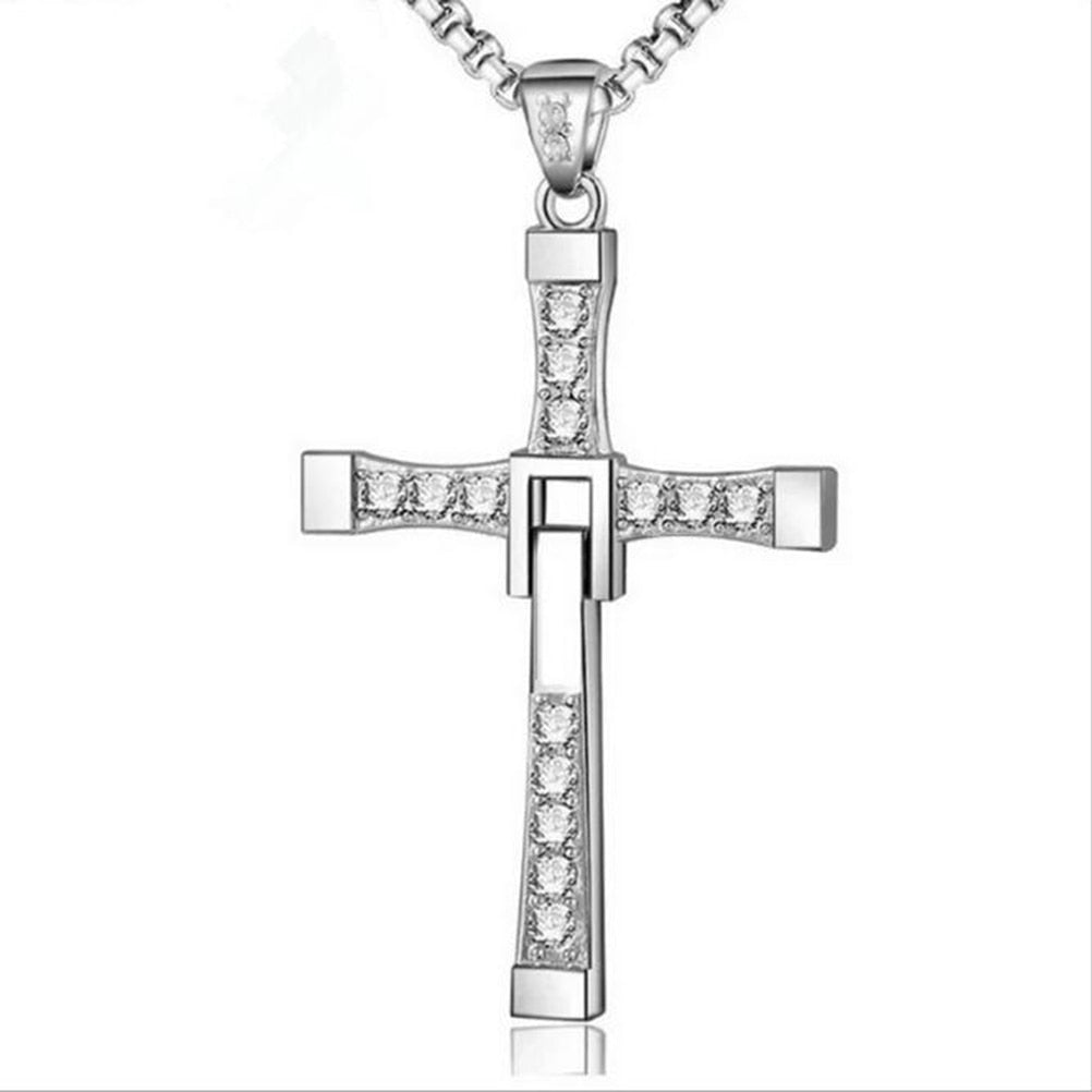 Fast & Furious Movies Cross Necklace Rhinestones Luxury Men's Chain Dominic Toretto Stainless Steel Jewelry Accessories