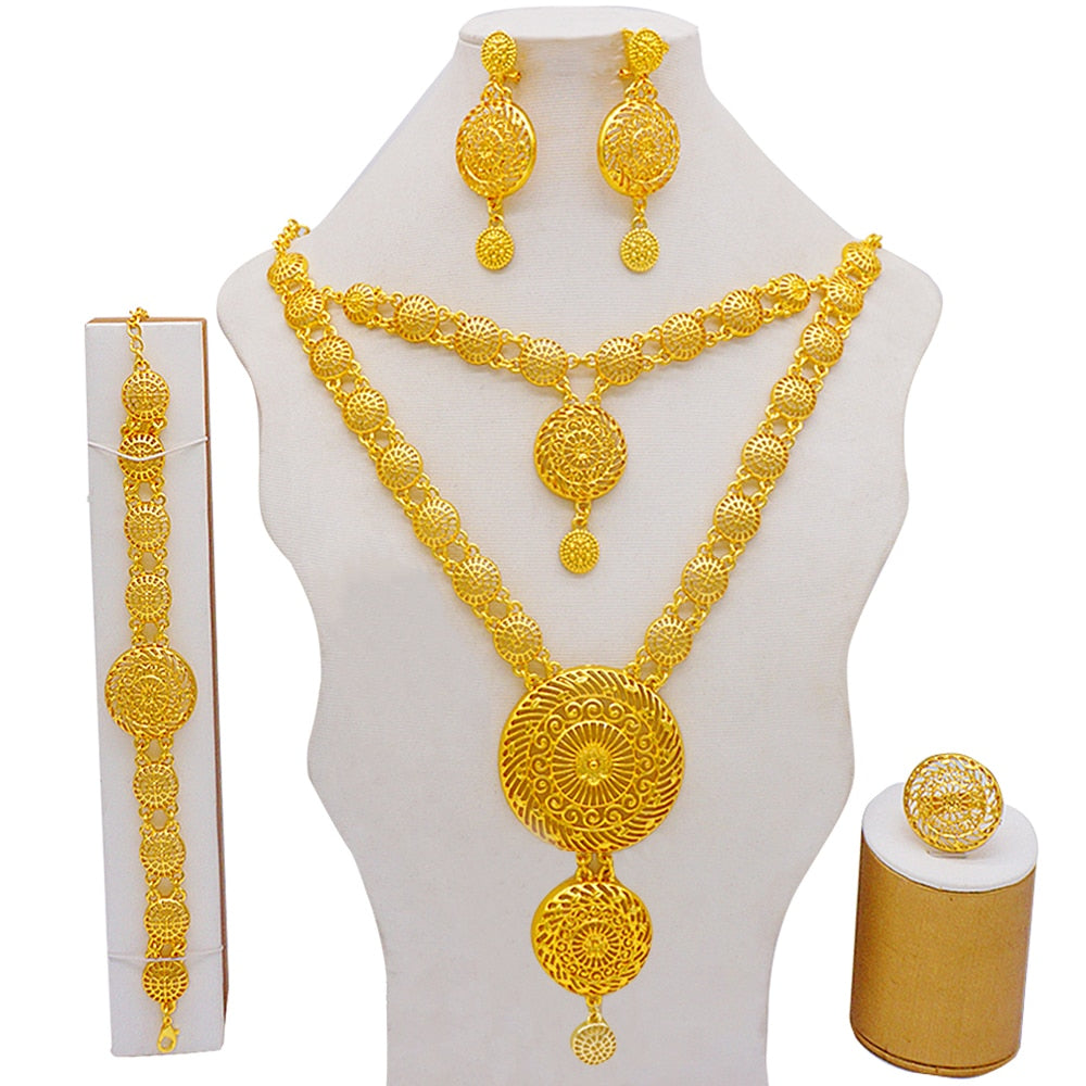 Dubai Jewelry Sets Gold Color Necklace &amp; Earring Set For Women African France Wedding Party Jewelery Ethiopia Bridal Gifts