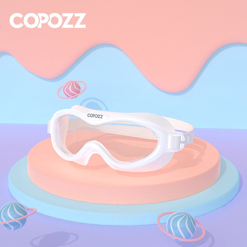 COPOZZ Kids Swim Goggles Anti Fog Waterproof Children Teenagers Big Frame Swimming Eyewear Boy Girl One-piece Swim Glasses