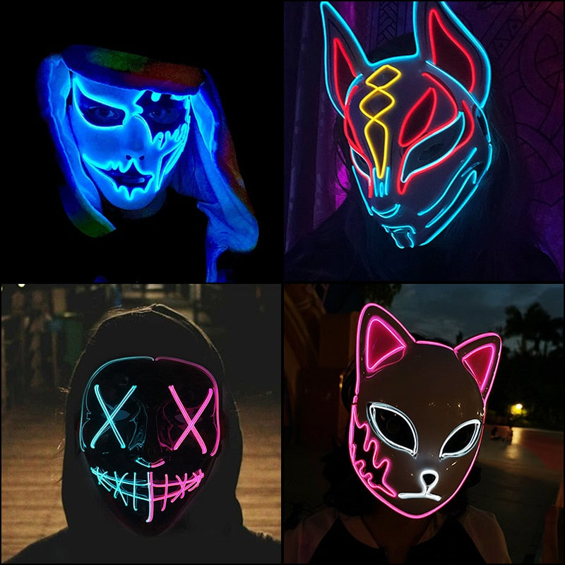 Halloween Carnival Party Costume Decoration Luminous LED Mask Halloween Mask LED Maske Light Up Party Masks For Glow Party