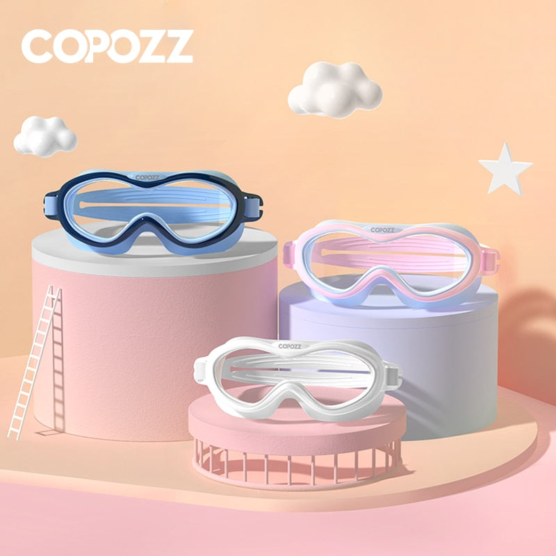 COPOZZ Kids Swim Goggles Anti Fog Waterproof Children Teenagers Big Frame Swimming Eyewear Boy Girl One-piece Swim Glasses