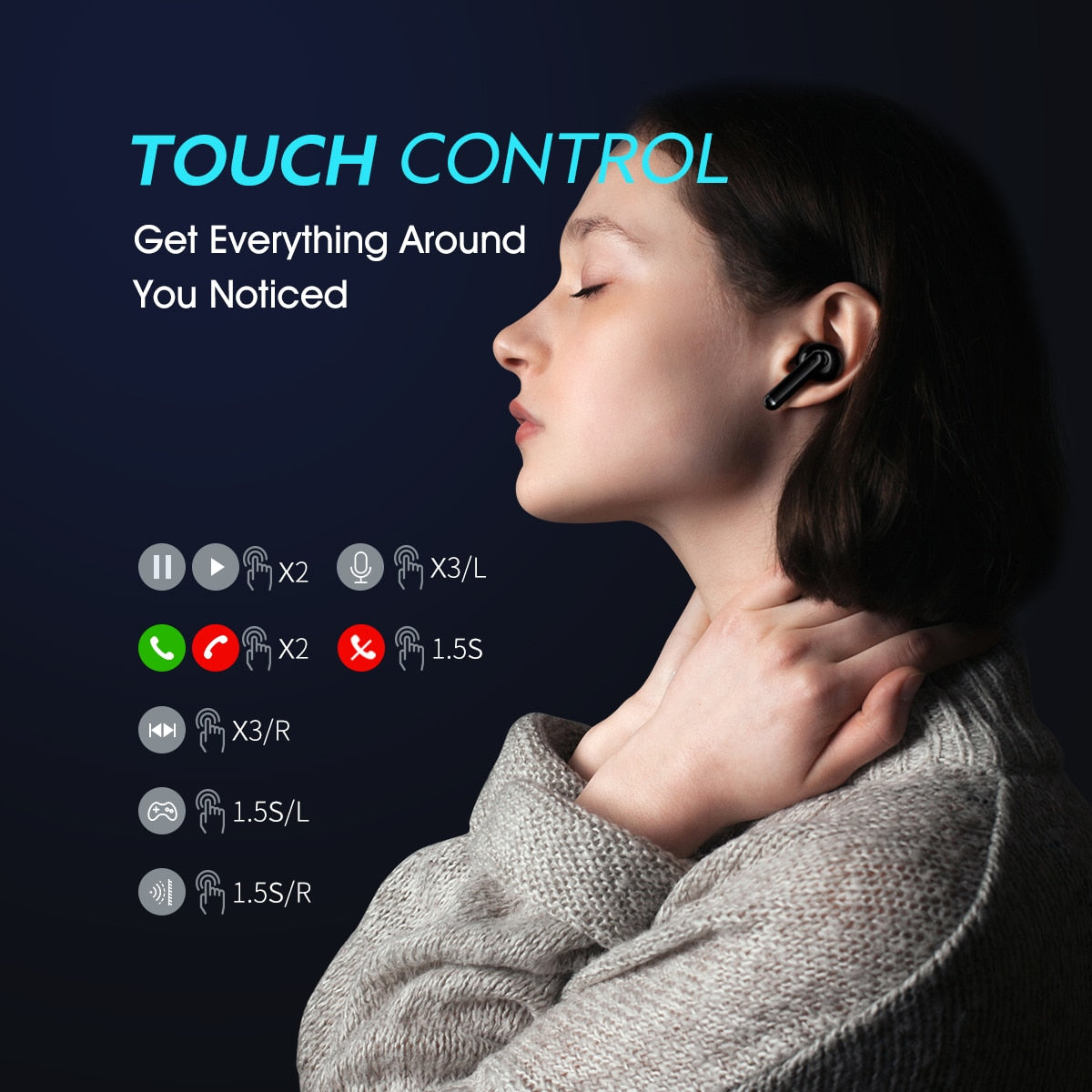 QCY HT03 ANC Bluetooth Wireless Earphones Hybrid 40dB Noise Canceling TWS Earbuds 6 Mic ENC HD Call Transparency Mode Headphones