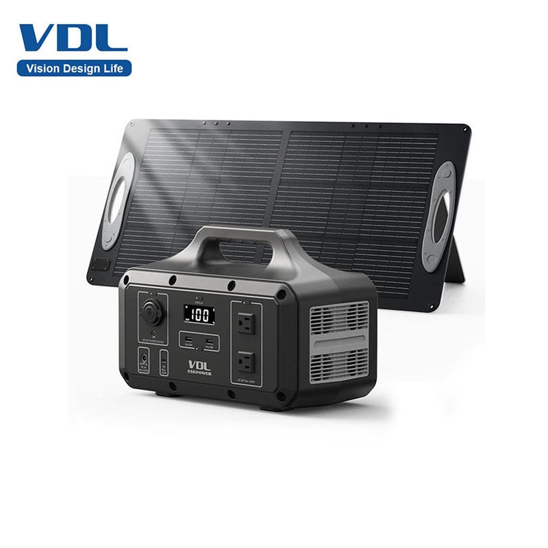 VDL Portable Power Station 510Wh/800W With 100W Solar Panel Fast Charging Generator for Home Outdoor Camping Emergency
