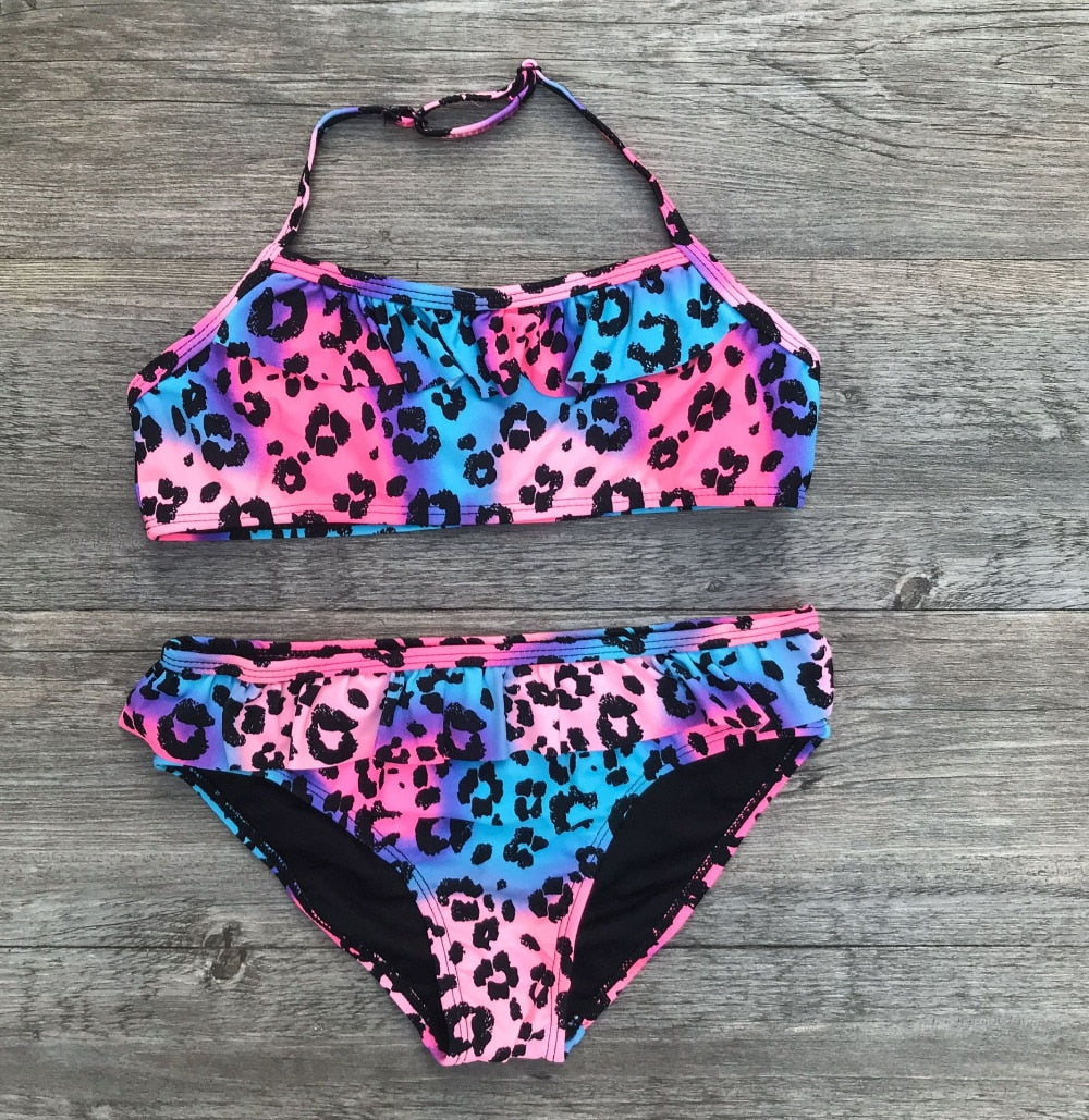 Girls Swim Two-piece Suits Bikinis Print With Flower Girl Bikini Set Swimsuit Children Swimwear Kids Bathing Suit Girl Beachwear