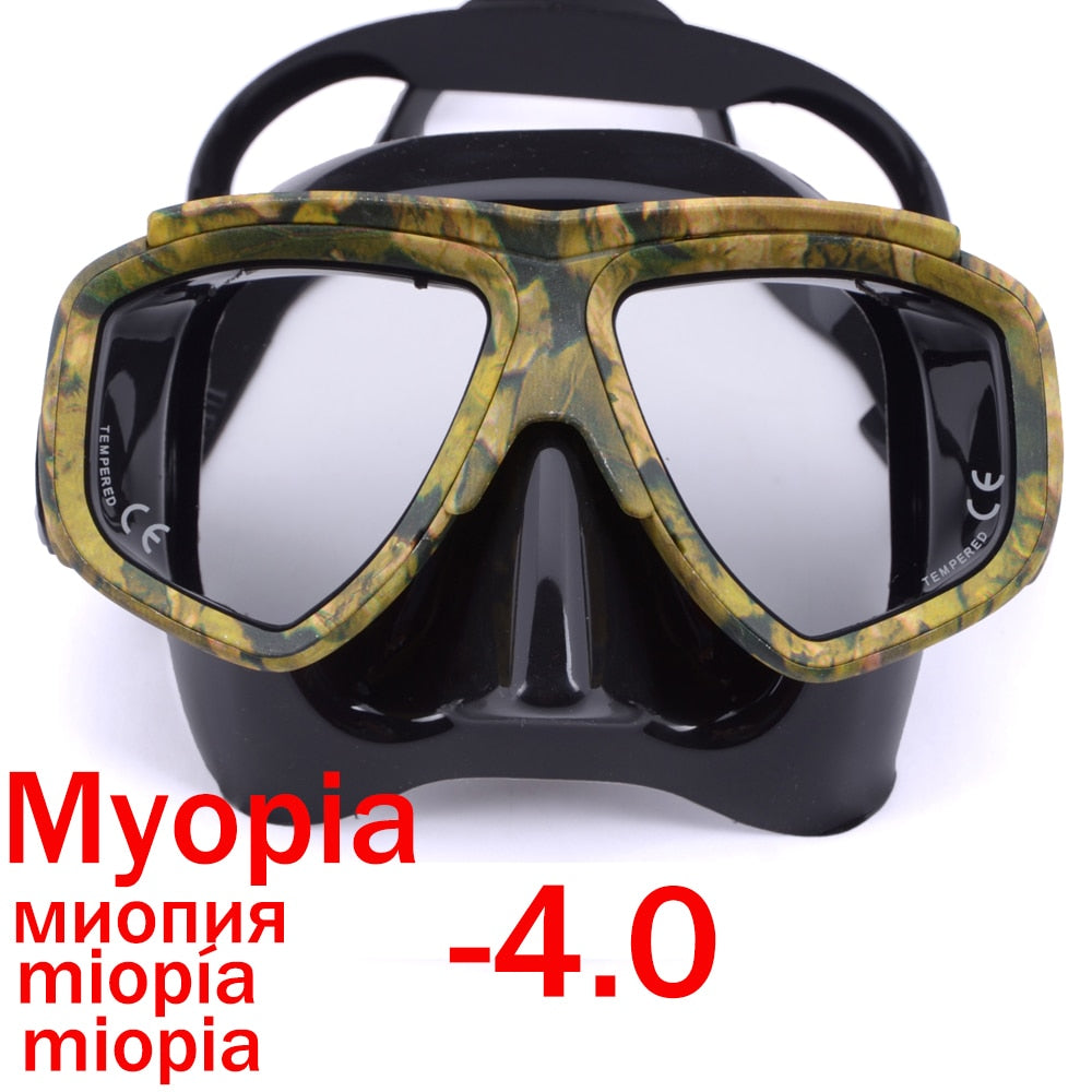 Myopia scuba diving Mask Camouflage anti fog for spearfishing gear swimming masks googles nearsighted lenses short-sighted