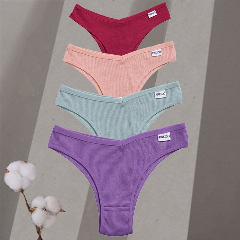 4Pcs/Set Women Cotton Brazilian Panties M-XL Low-Rise Solid Color Underwear Ladies Comfortable Underpants Girls Panty Intimates