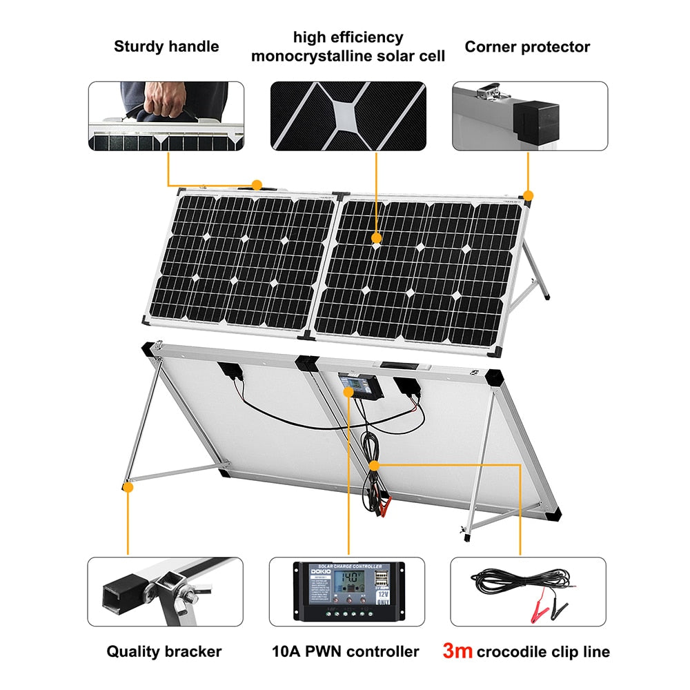 Dokio 100W 160W 200W Foldable Solar Panel China 10A/20A 12V Controller Folding Solar Panel Cell/System Charger Solar Panel