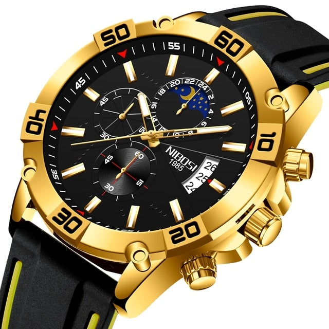 NIBOSI 2023 Fashion Gold Watch Mens Watches Top Brand Luxury Clock Montre Homme Chronograph Quartz Watch Men Relogio Masculino