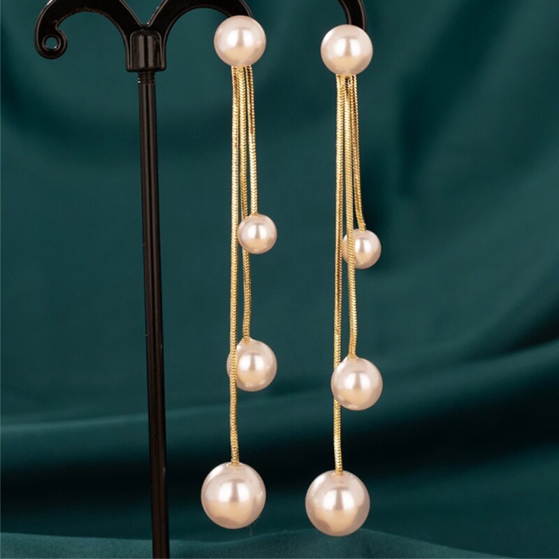 Trend Exquisite Simulated Pearl Long Drop Earrings For Women Party Wedding Female Jewelry Gift Beauty Korean Sexy jewelry Access