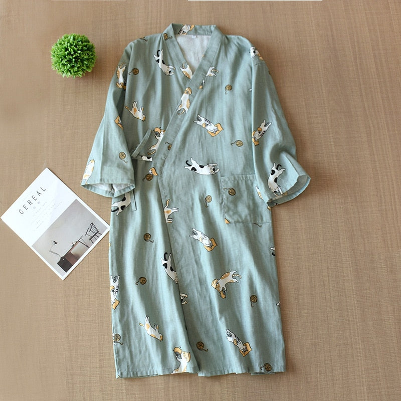 Japanese-style kimono pajamas summer new 100% cotton gauze pajamas nightgown ladies SPA yukata homewear long pajamas women