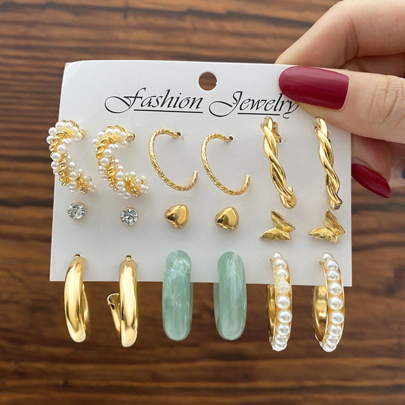 Fashion Gold Hoop Earrings Set Women Pearl Hoop Earrings Oversize Metal Circle Punk Earring 2020 Female Fashion Jewelry