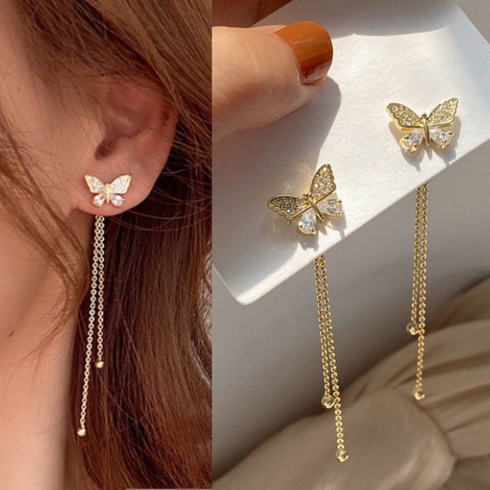 Fashion One Styles Of Hot-Selling Butterfly Earrings Female 2022 New Trend Shiny Long Tassel Earrings Party Beautiful Jewelry