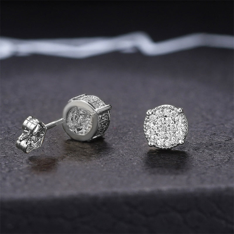 Huitan Fancy Round Shaped Stud Earrings Paved Shiny CZ Stone Silver Color/Gold Everyday Fashion Versatile Women&#39;s Ear Jewelry