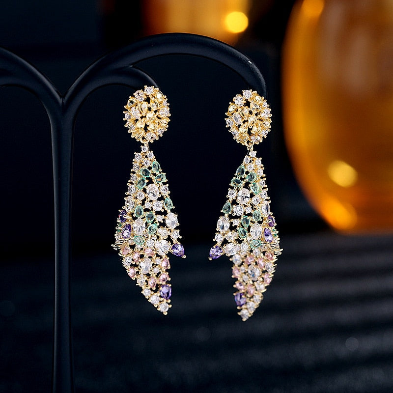 Fashion High Quelity Cubic Zirconia Drop Earrings for Women Geometric Luxury Wedding Party Engagement Unusual Jewelry Brincos