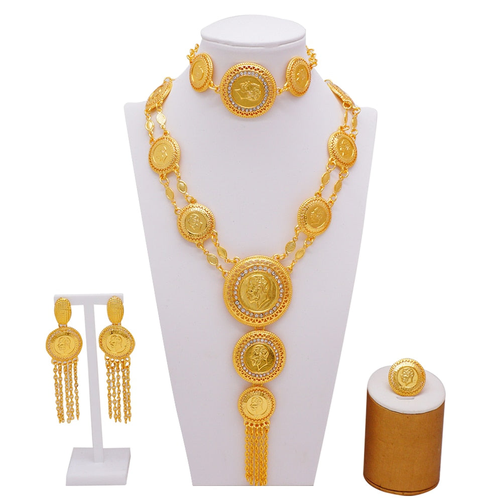 Dubai Jewelry Sets Gold Color Necklace &amp; Earring Set For Women African France Wedding Party Jewelery Ethiopia Bridal Gifts